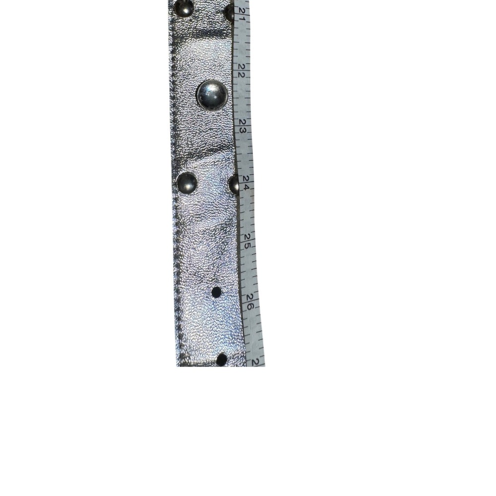 Silver Metallic Studded Belt Womens Small Cabochon Faux Leather Punk Rock 32in